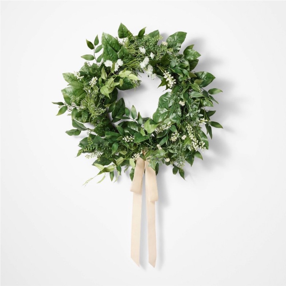 Floral Wreath with Ribbon White- Threshold™ designed with Studio McGee